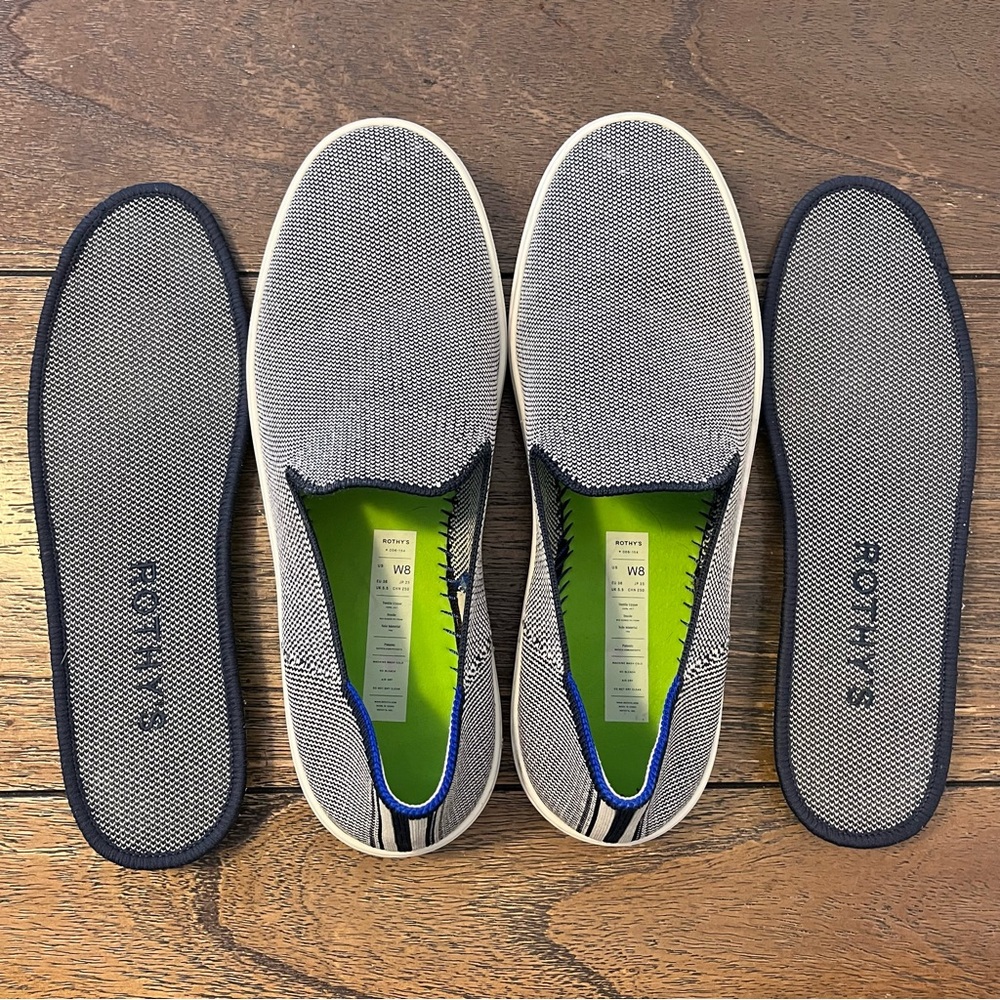 Rothy’s The Sneaker Slip On Shoes Blue & White Knit Womens 8 - Picture 4 of 10